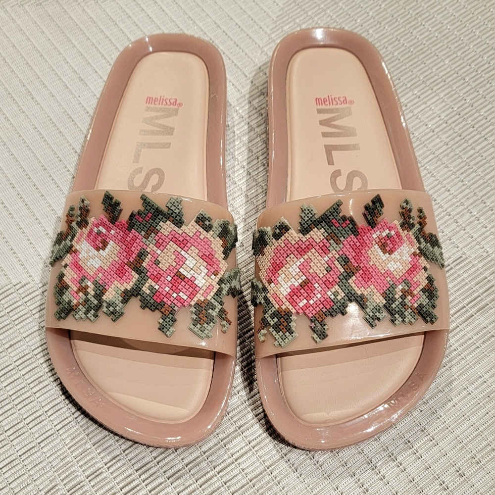 Melissa Women's Floral Slip On Jelly Sandals Pink Size 7 Excellent Condition